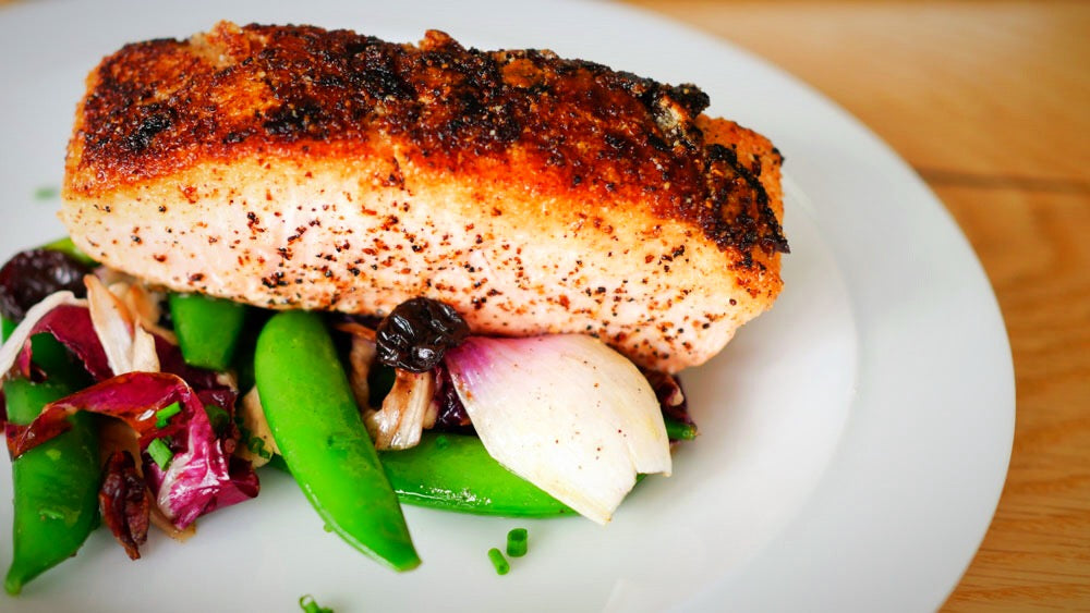 Almond Crusted Salmon with Sherry Cherry Sauce