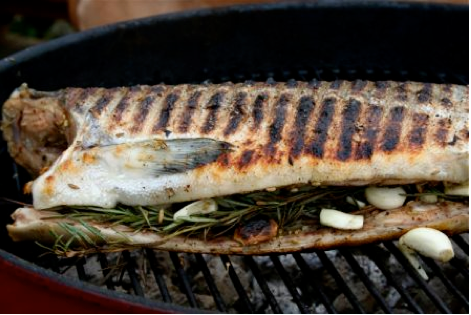Whole Grilled Salmon with Forty Cloves of Garlic
