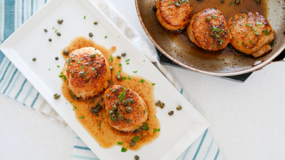 Scallops in Lemon Mustard Sauce with Fried Capers